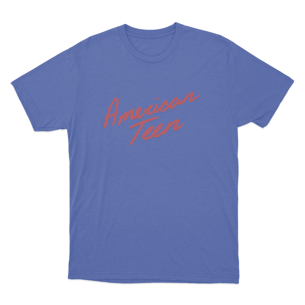 American Teen Red Script Unisex T Shirt Blue American Teen Red Script Unisex T Shirt Blue