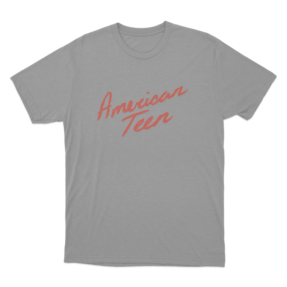 American Teen Red Script Unisex T Shirt Grey American Teen Red Script Unisex T Shirt Grey