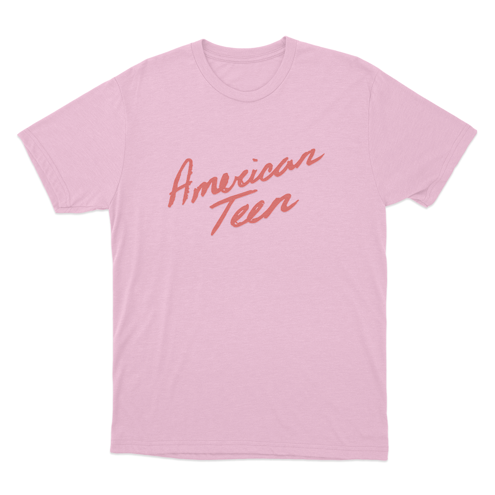 American Teen Red Script Unisex T Shirt Pink American Teen Red Script Unisex T Shirt Pink