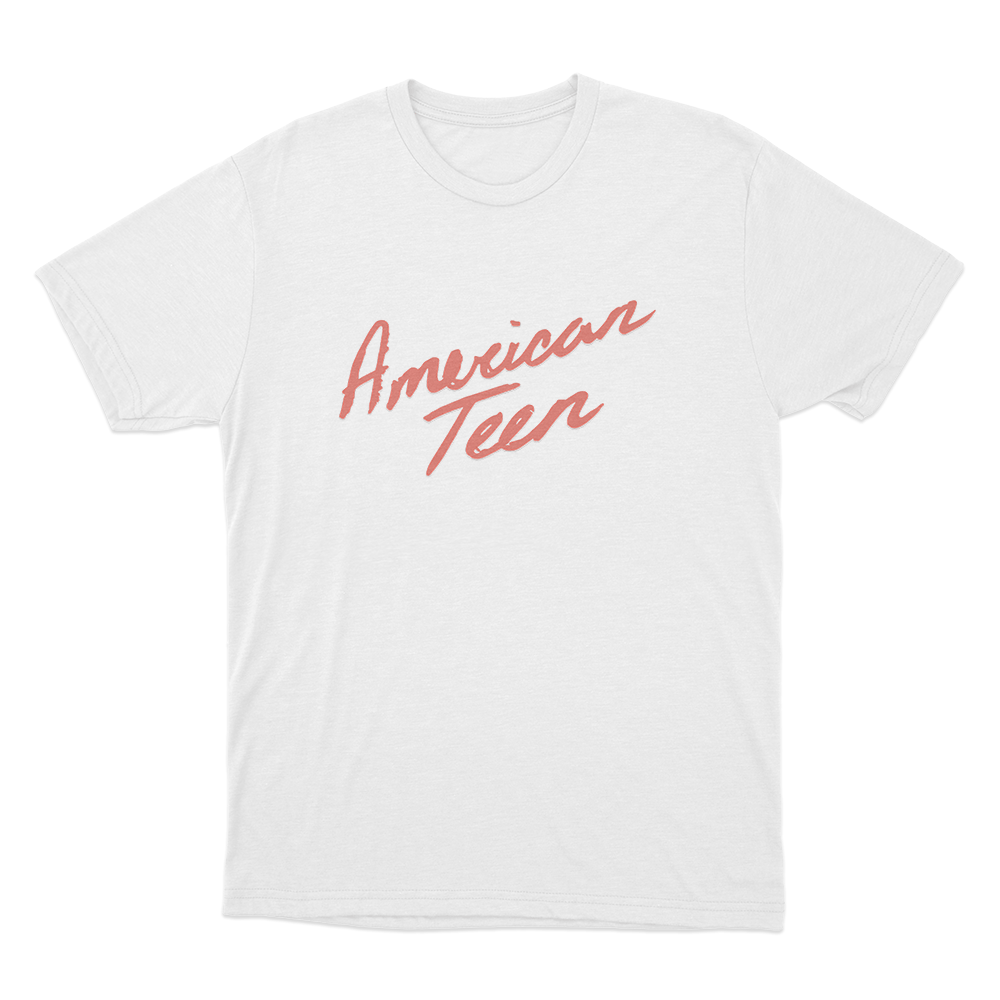 American Teen Red Script Unisex T Shirt White American Teen Red Script Unisex T Shirt White