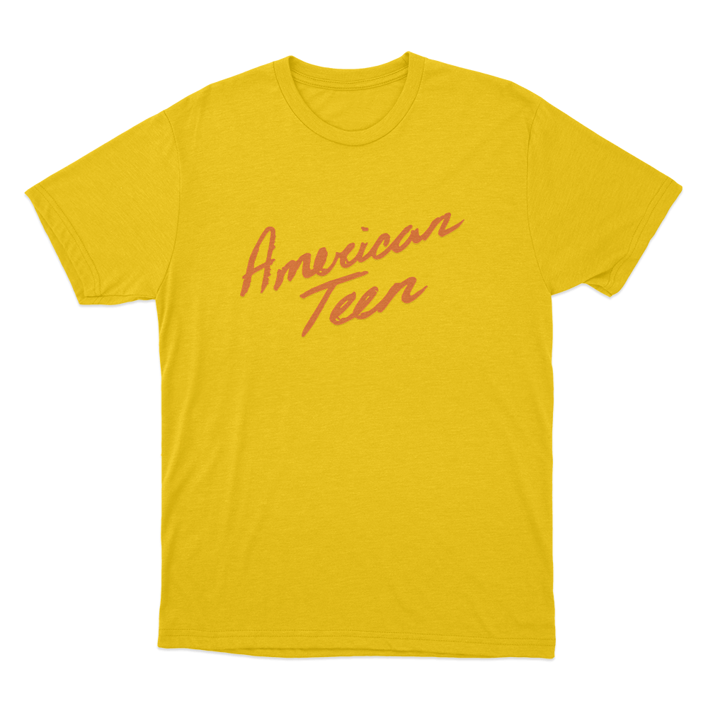 American Teen Red Script Unisex T Shirt Yellow American Teen Red Script Unisex T Shirt Yellow