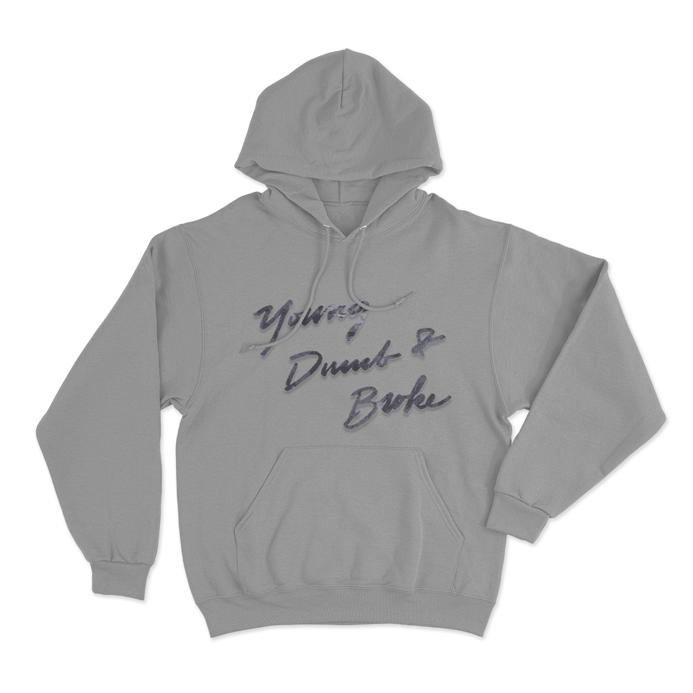 Young Dumb & Broke Script Unisex Hoodie Grey Young Dumb Broke Script Unisex Hoodie Grey