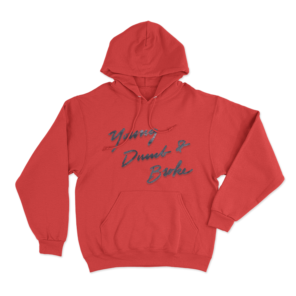 Young Dumb & Broke Script Unisex Hoodie Red Young Dumb Broke Script Unisex Hoodie Red