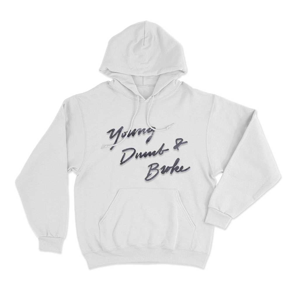 Young Dumb & Broke Script Unisex Hoodie White Young Dumb Broke Script Unisex Hoodie White